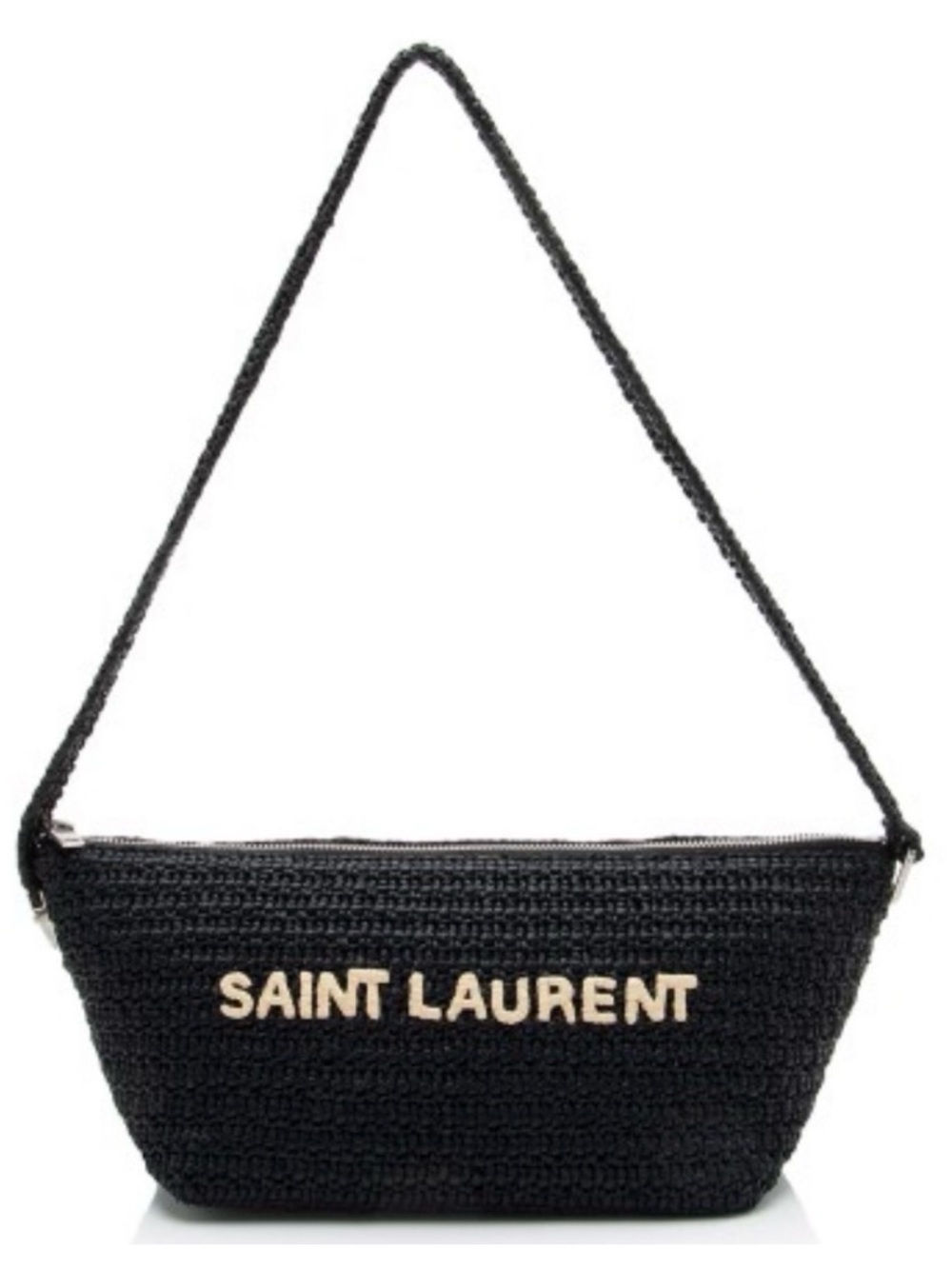 Saint Laurent Le Tuc raffia  Black Woven Logo Shoulder Bag NWT